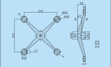 210系列不锈钢驳接爪四爪尺寸图