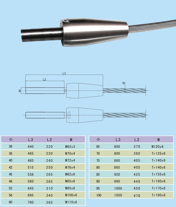 拉索浇铸索接头多种型号相关尺寸参数图