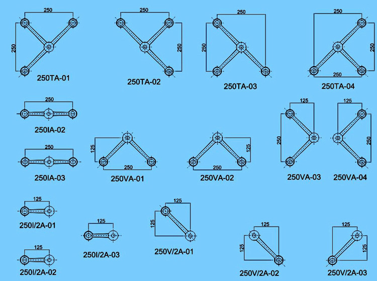 250系列不锈钢驳接爪常用规格尺寸cad