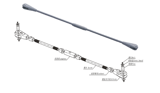 带连接件的双耳不锈钢拉杆配件分解图